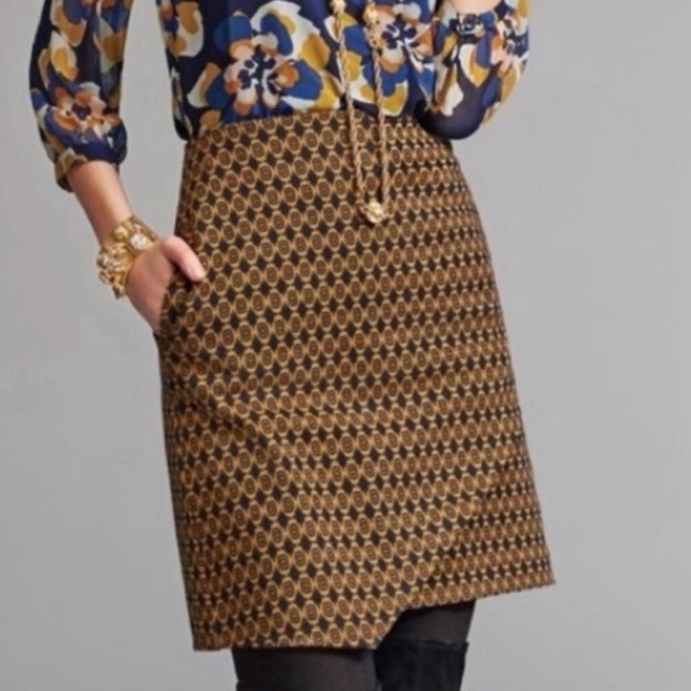 NEW CAbi Patterned Sweater Mini Skirt w/ Pockets, Black & Amber, Women's Small